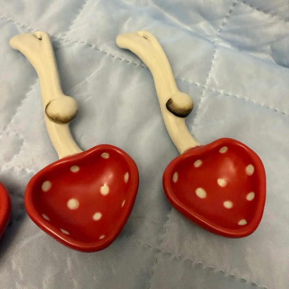Mushroom Styling: Hand-glazed red mushroom spoon. Polka dot ceramic spoon.